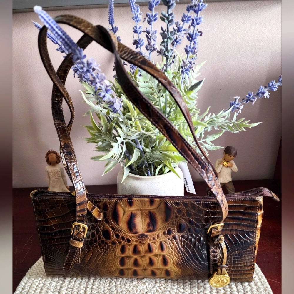 Brahmin Brown/Tan Croc Leather Shoulder Bag w/Zipper Clo…
